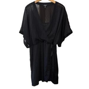Express Sheer Black Wrap Midi Dress